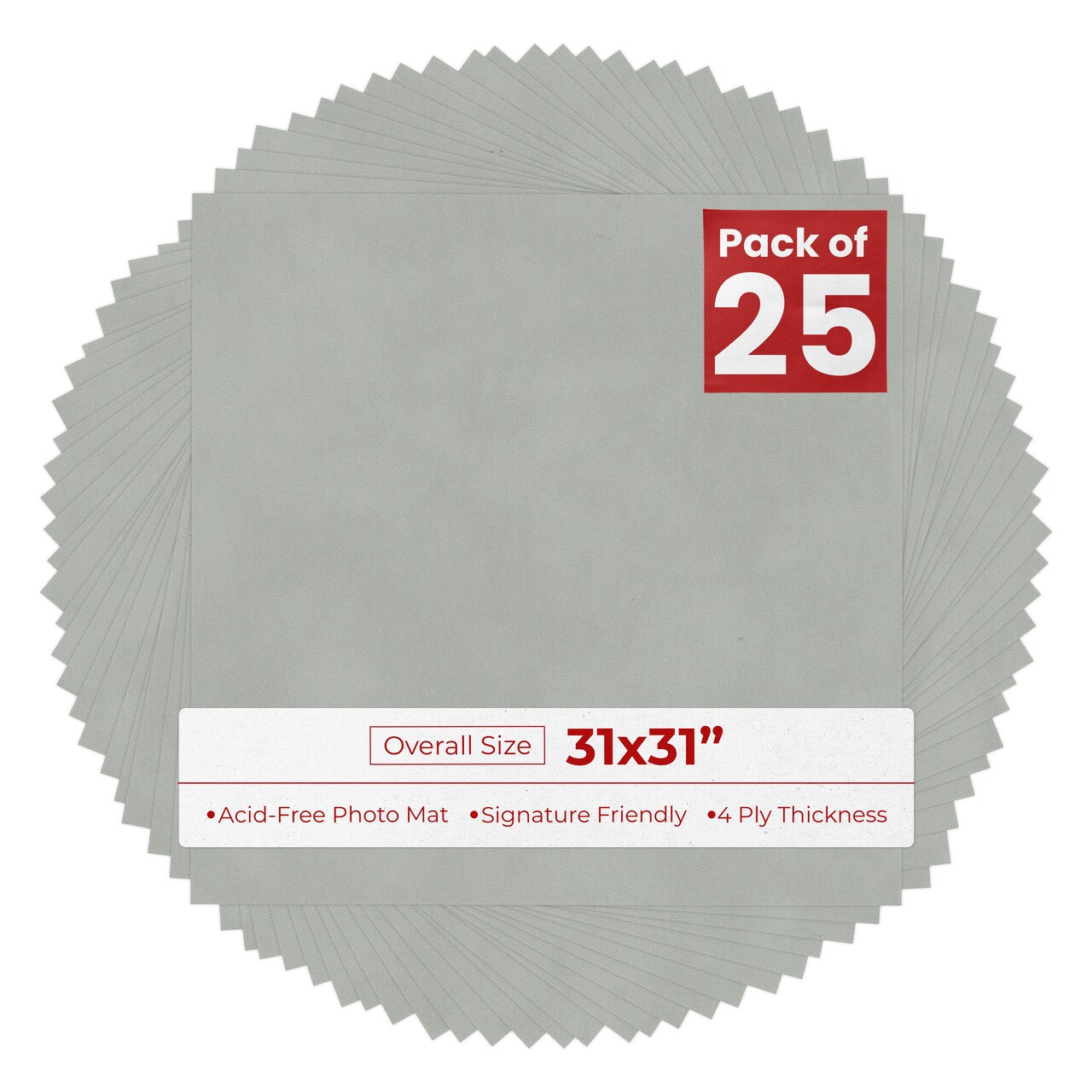 Light Grey Suede 31x31 Uncut Mat Board - Blank Sheets, No Opening